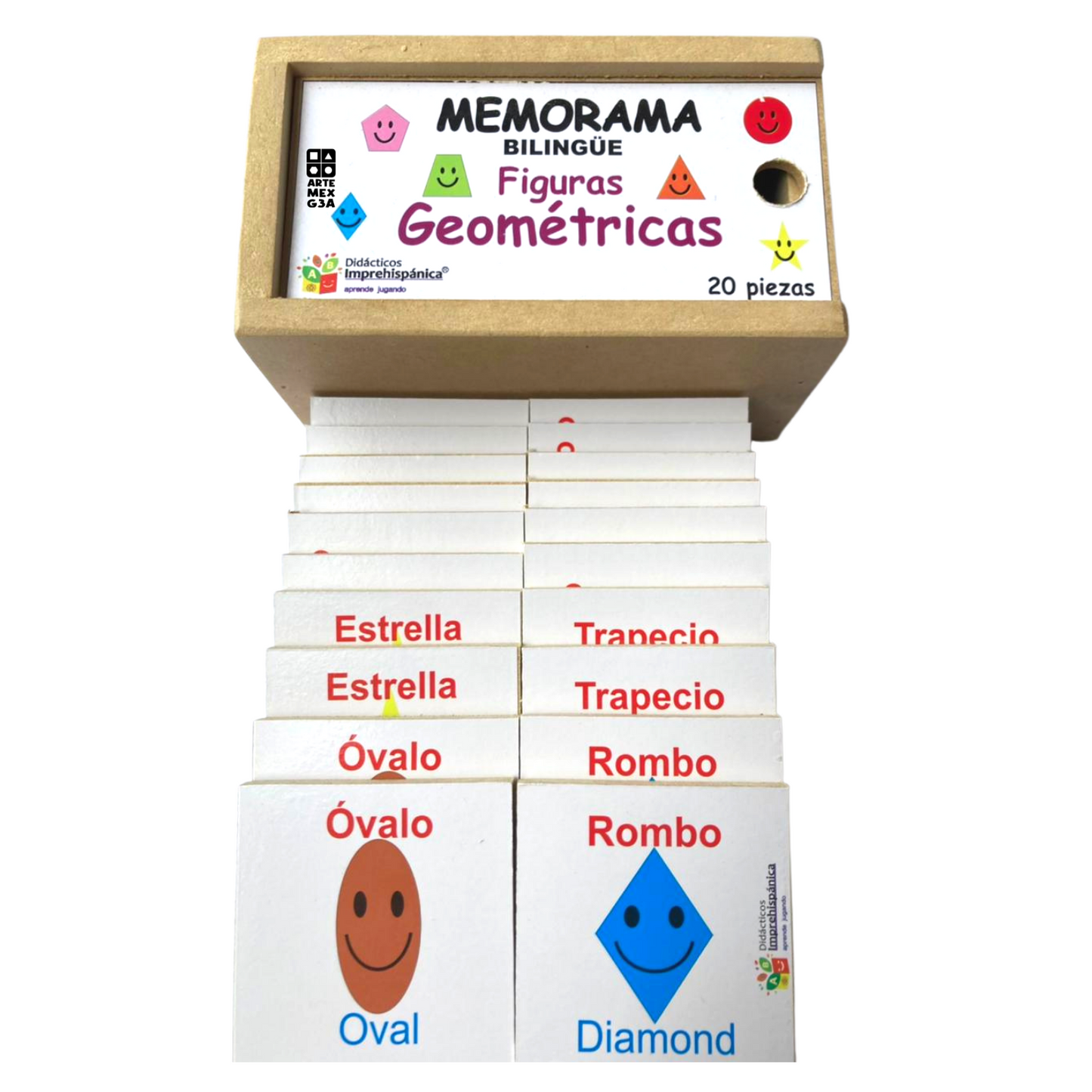 Juego De Memoria De Figuras Geométricas Bilingüe Ingles Y Español