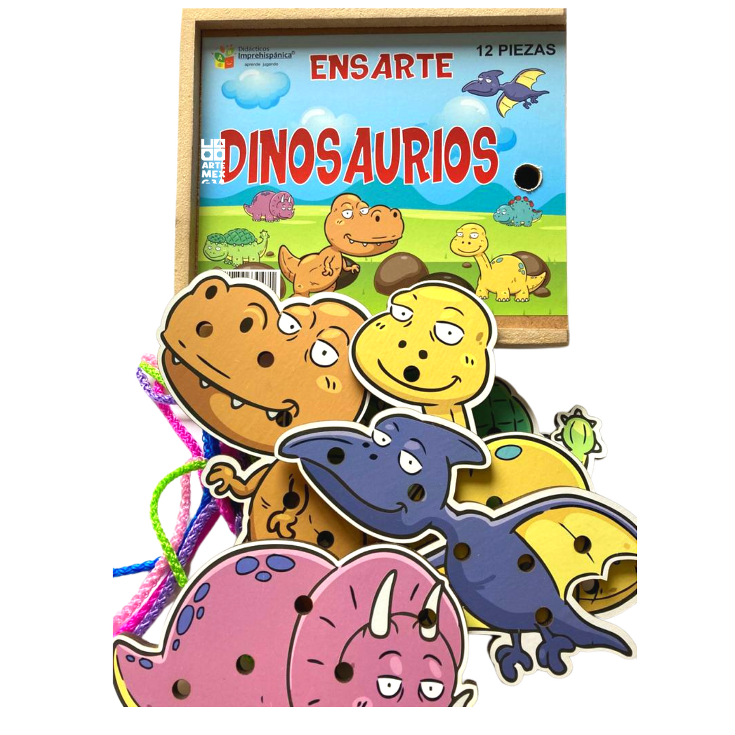 Juego De Ensarte Para Tejer Didáctico Dinosaurio Motricidad Fina.