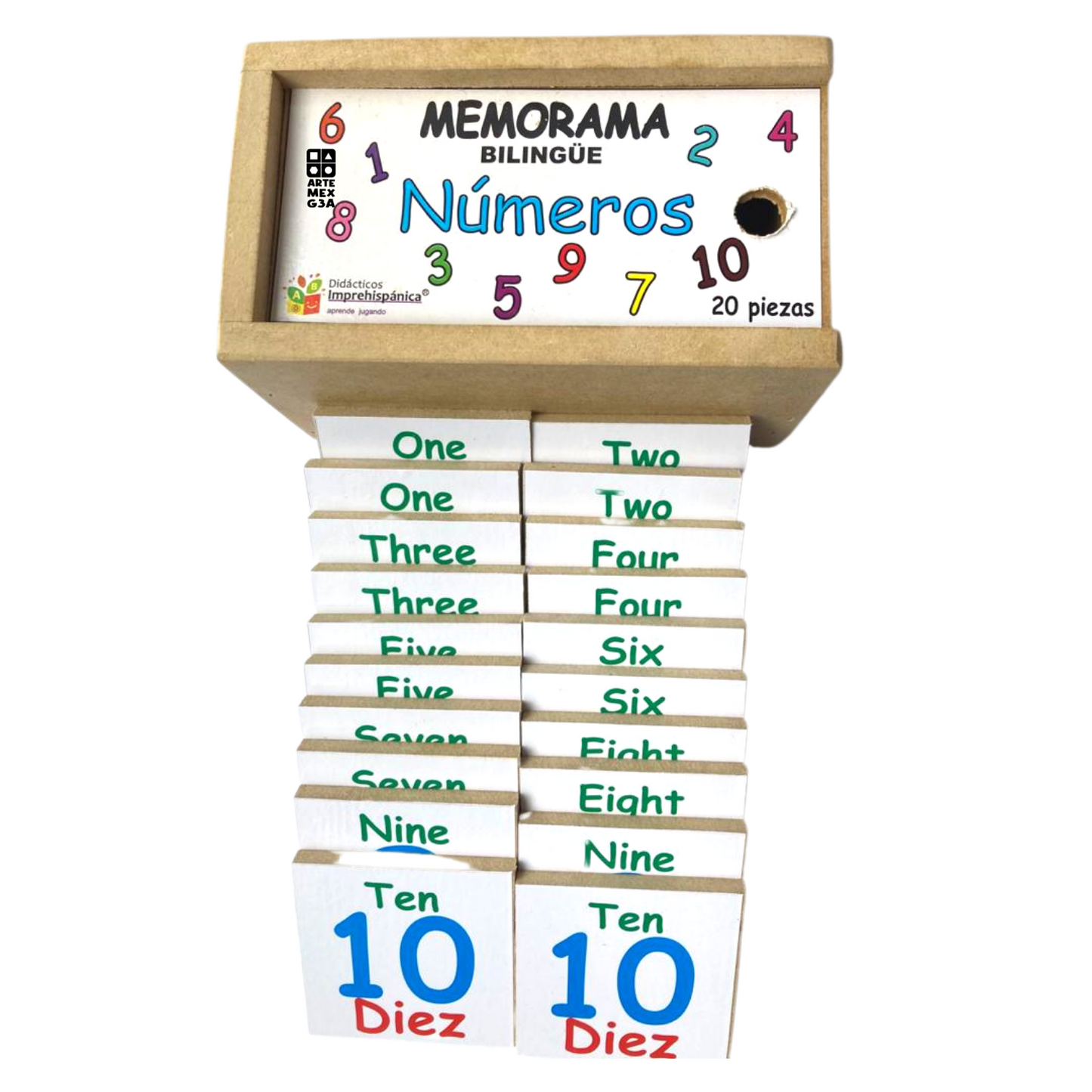 Juego De Memoria De Numero Bilingüe Ingles Y Español