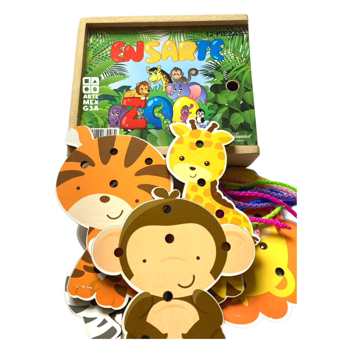 Juego De Ensarte Para Tejer Didáctico Zoológico Motricidad Fina.