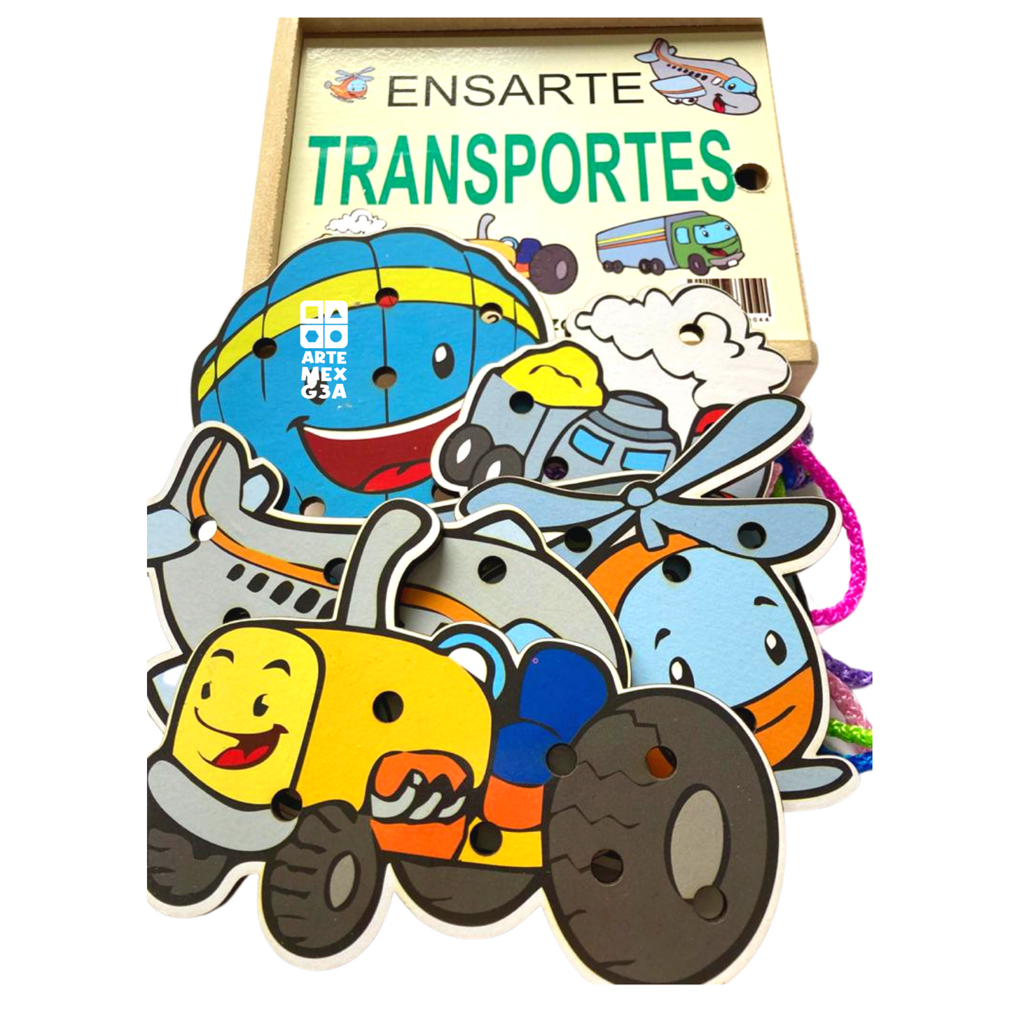 Juego De Ensarte Para Tejer Didáctico Transporte Motricidad Fina.