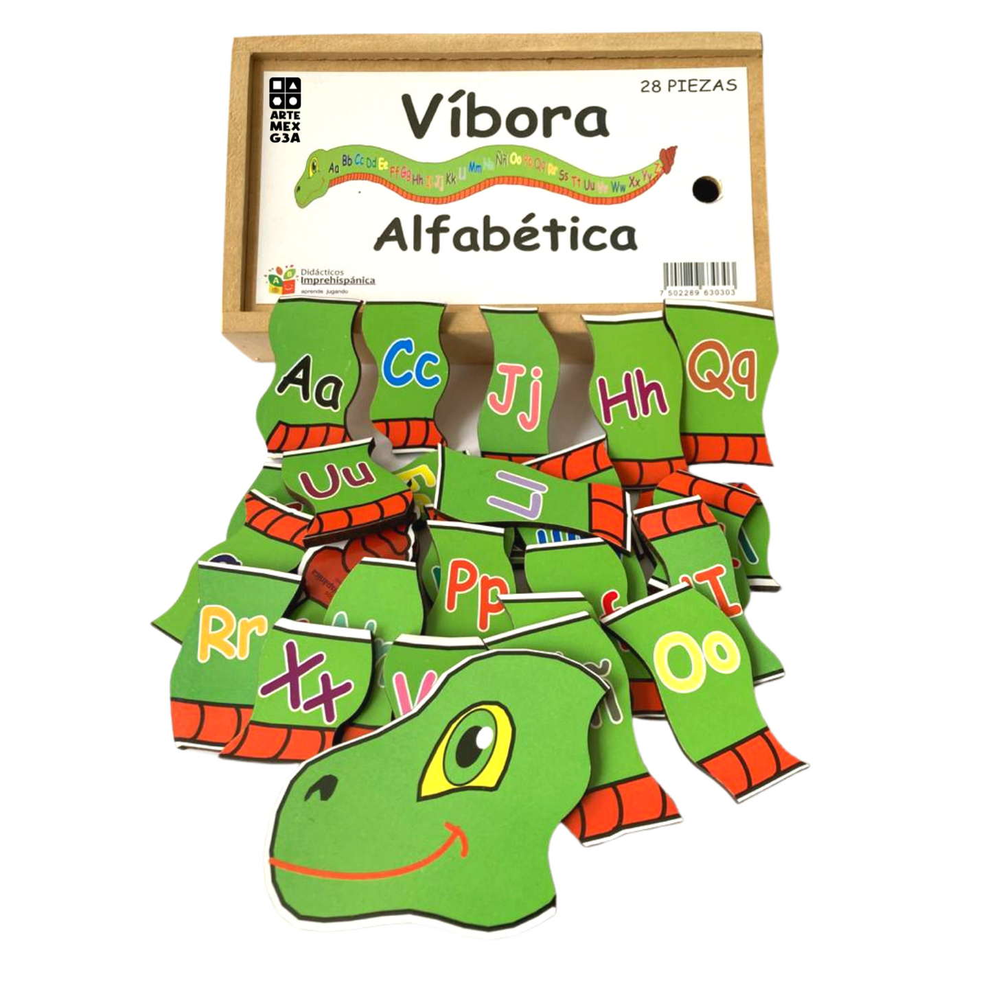 Kit de Vocales x asocia, ensartes de vocales con rompecabezas en forma de Víbora abc