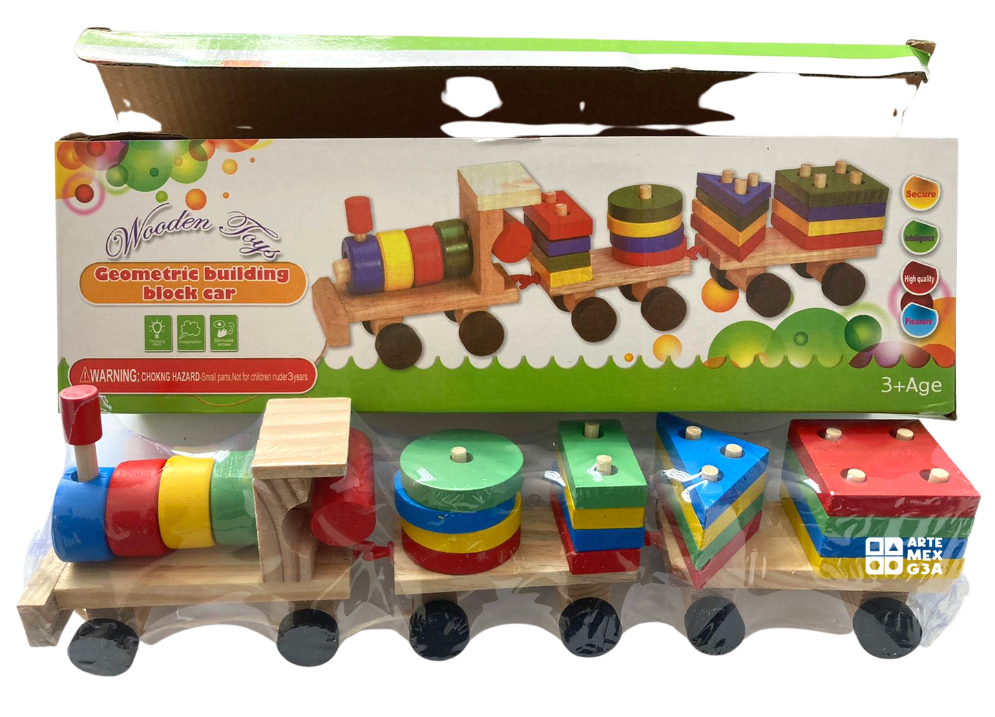 Tren De Madera Didáctico De Ensartes Y Figuras divertido para bebe