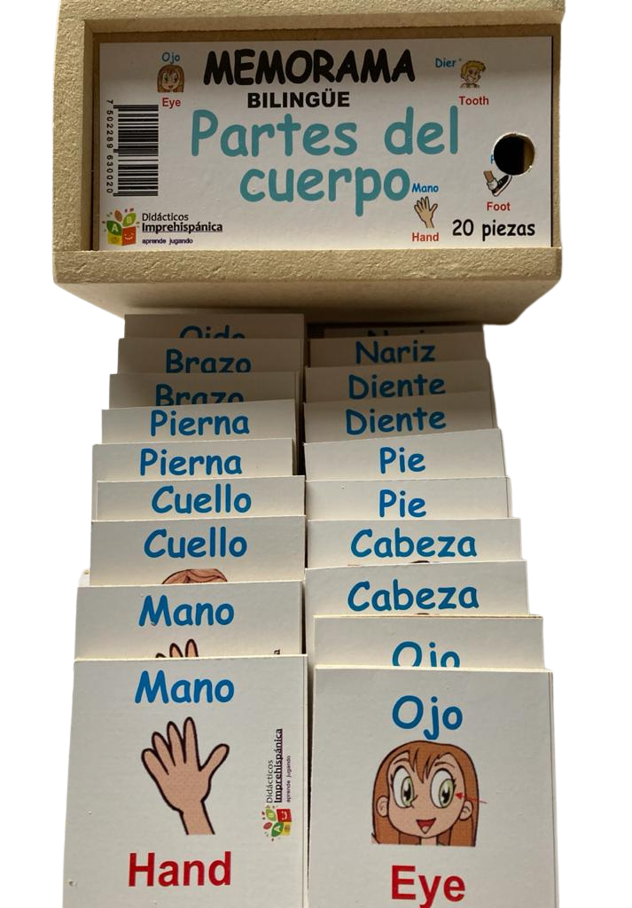 Juego De Memoria De Las partes del cuerpo Bilingüe Ingles Y Español