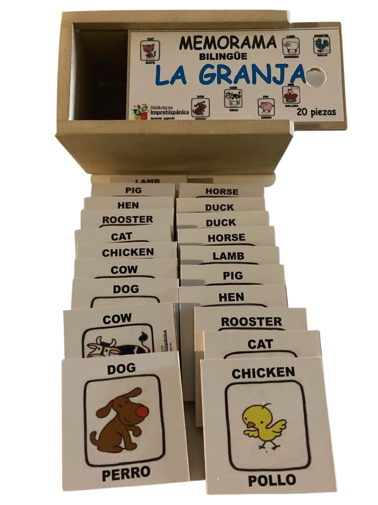 Juego De Memoria De Granja Bilingüe Ingles Y Español