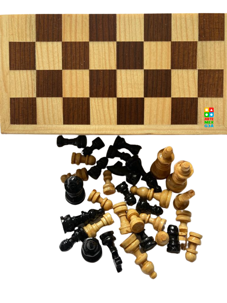 Ajedrez Artesanal De Madera 20x20 Cm Tablero Plegable