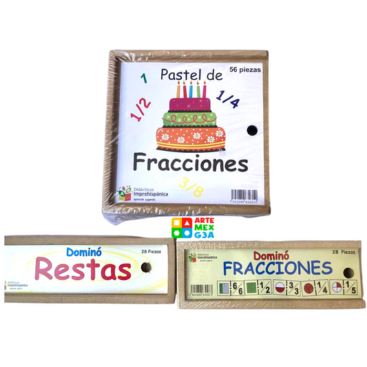 Kit de Domino de Resta y fracciones, Con el pastel de fracciones