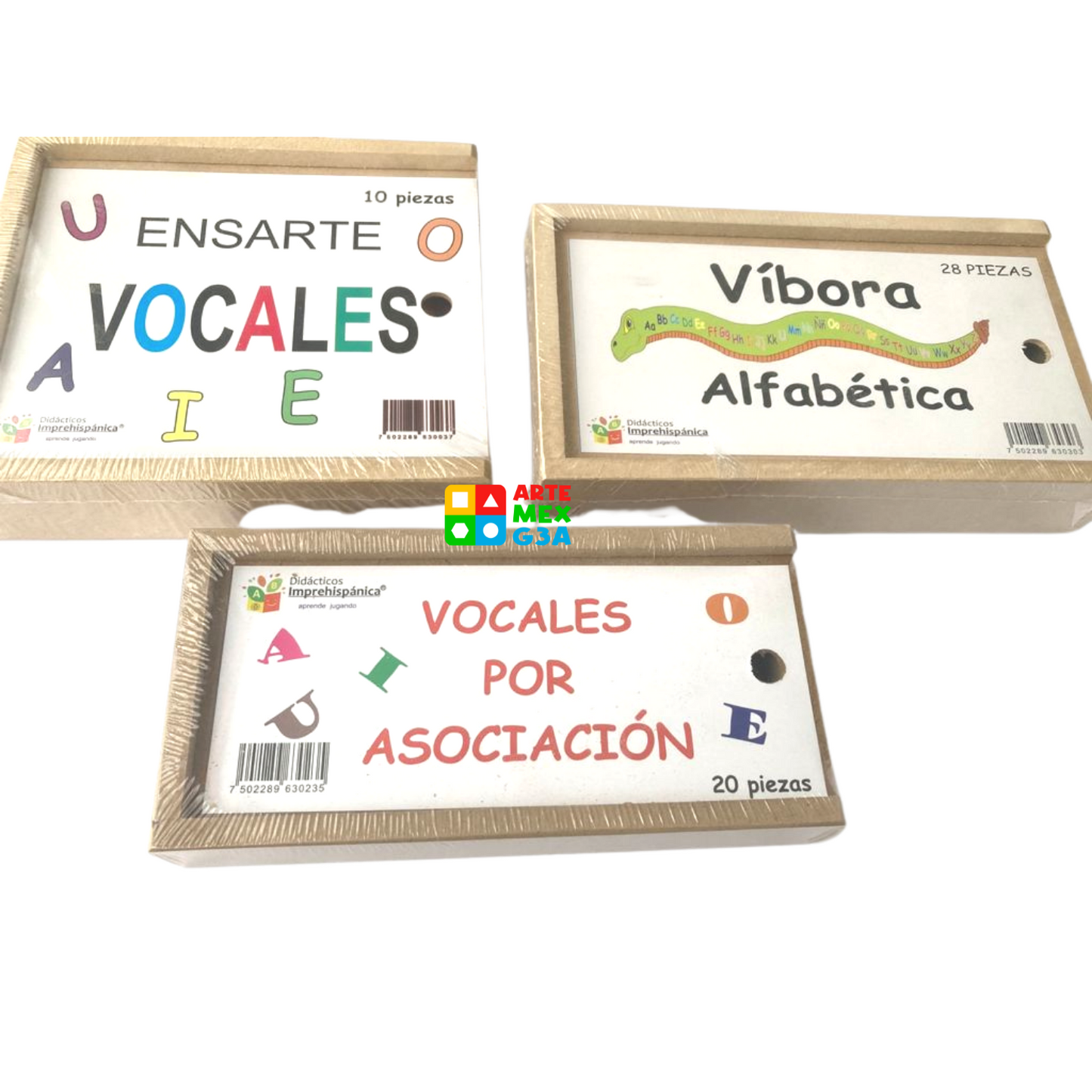 Kit de Vocales x asocia, ensartes de vocales con rompecabezas en forma de Víbora abc