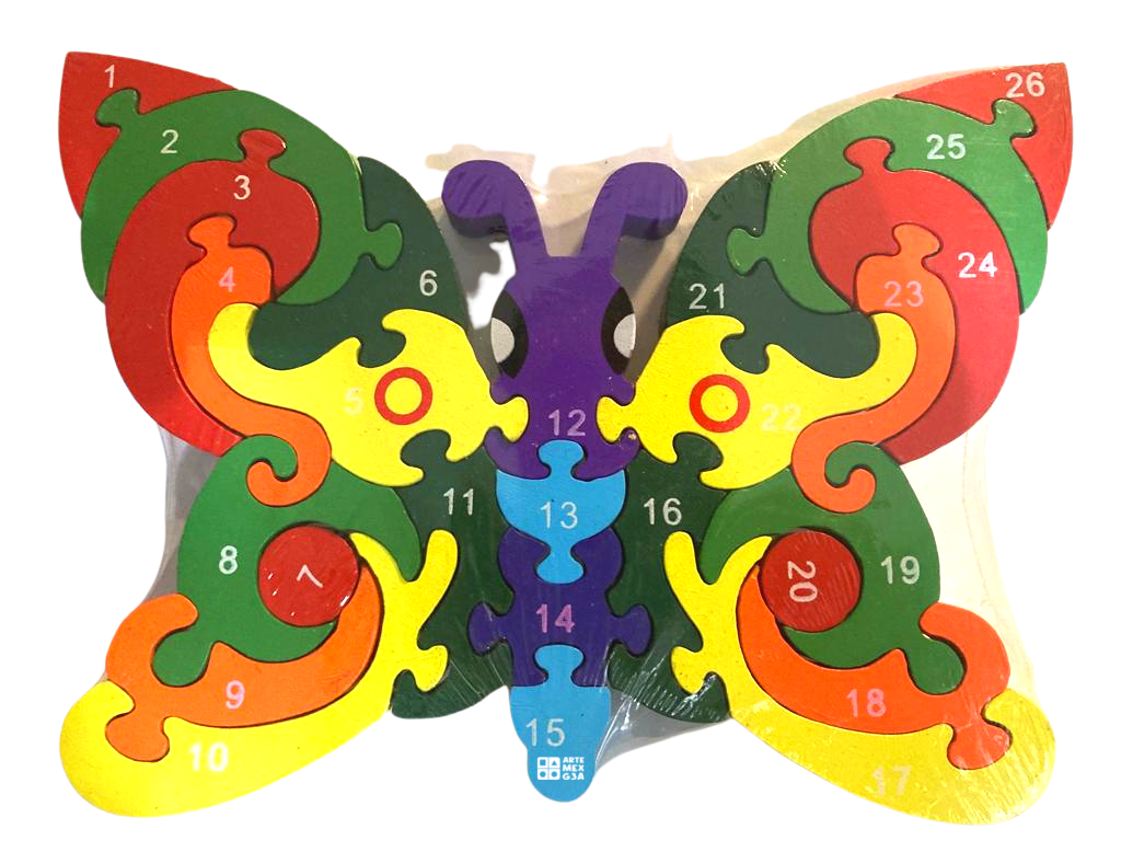 Rompecabezas De Madera Animales Didáctico Números Y Letras en forma de Mariposa